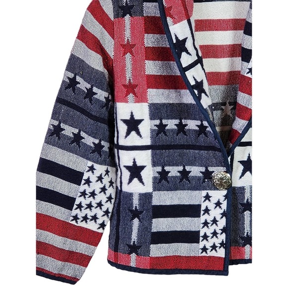 Vintage 90s Bedford Fair Americana Tapestry Jacket Concho Button USA Flag MP - Picture 6 of 9
